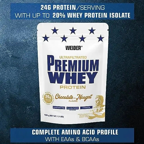 Weider Premium Whey (500g) Chocolate-Nougat Flavour. Ultrafiltrated Proteins from Whey Protein Weider Au supplements