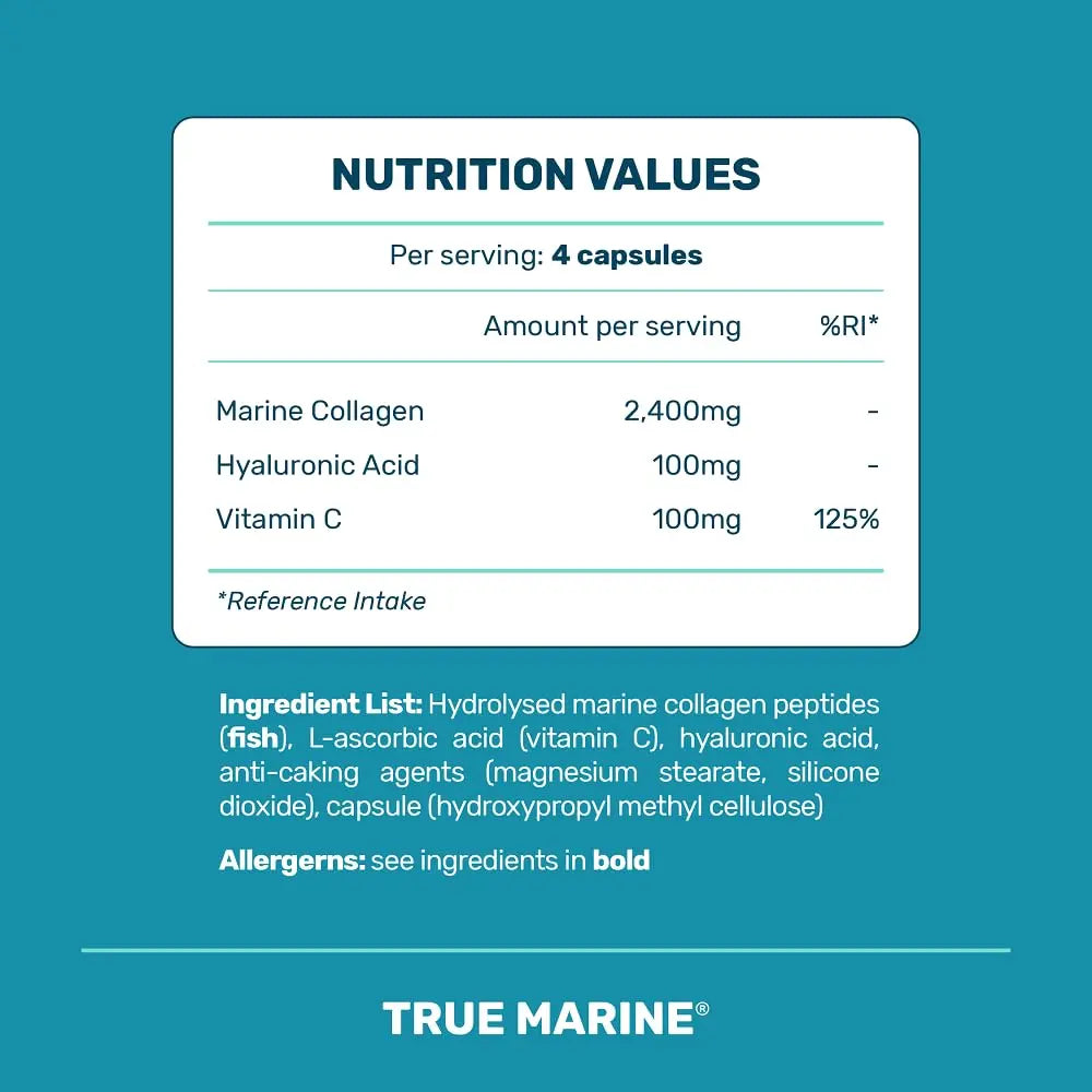 TRUE MARINE Collagen Capsules - 2,400mg of Marine Collagen with Hyaluronic Acid & Vitamin C - Skin, Hair, Nails & Joint Support TRUE MARINE Au supplements
