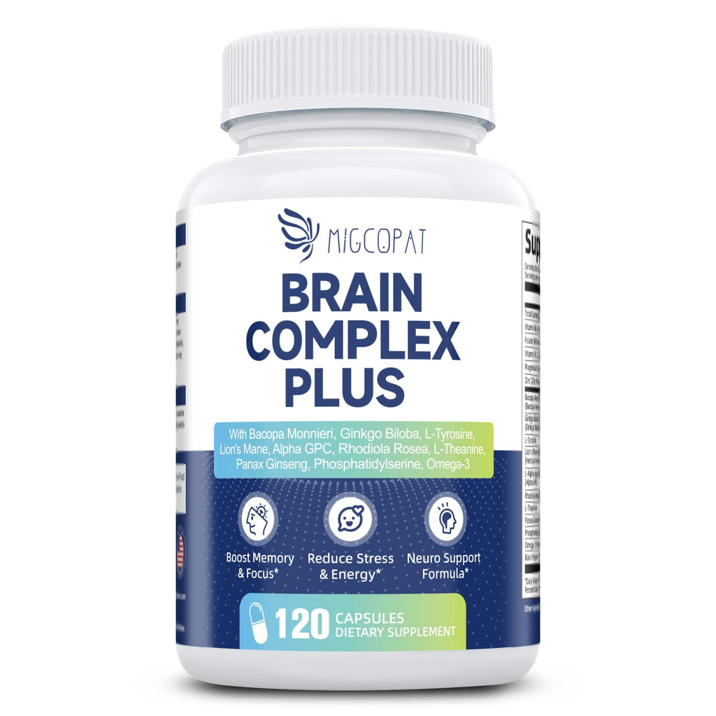 Brain Supplements for Memory & Focus - Nootropic with Bacopa Monnieri, Lion's Mane, Alpha GPC, Phosphatidylserine | Supports Mental Clarity & Cognitive Function | Vitamin B6 & B12-120 Capsules Migcopat Au supplements