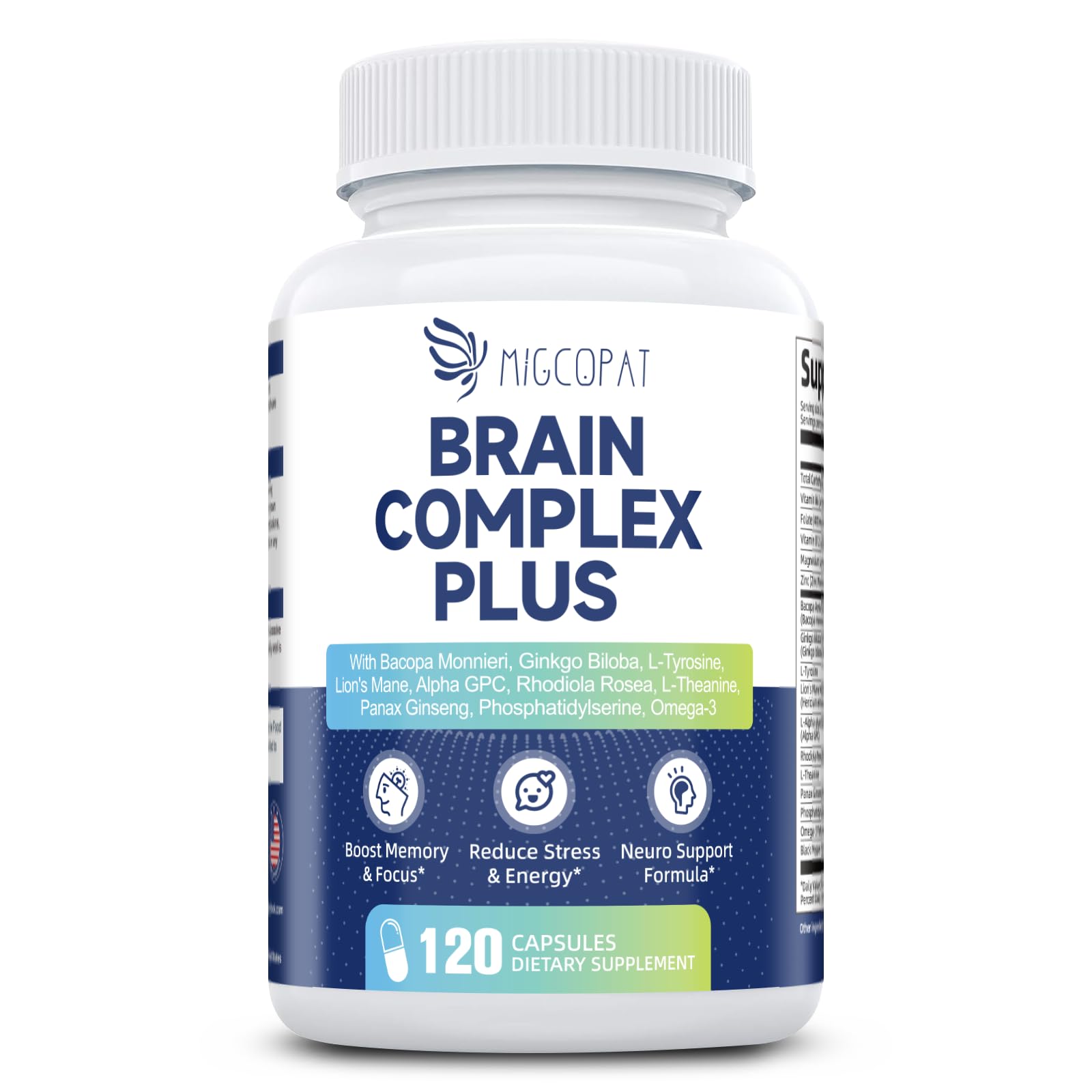 Brain Supplements for Memory & Focus - Nootropic with Bacopa Monnieri, Lion's Mane, Alpha GPC, Phosphatidylserine | Supports Mental Clarity & Cognitive Function | Vitamin B6 & B12-120 Capsules Migcopat Au supplements