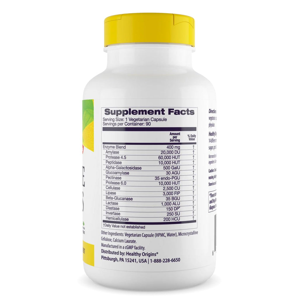 Healthy Origins Digestive Enzymes, 90 Veggie Capsules - Broad Spectrum, Multi-Enzyme Blend with Protease, Amylase & Lipase - Supports GI Comfort,