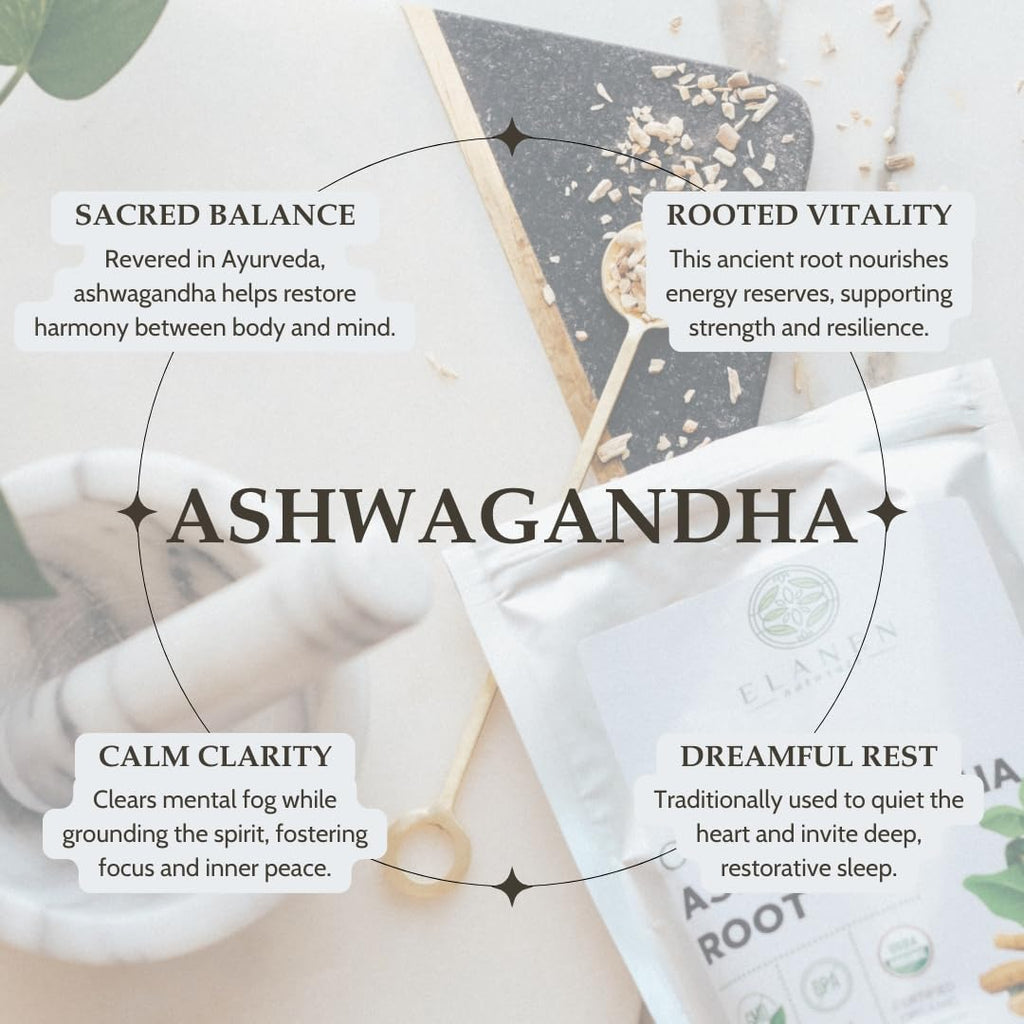 Elanen Naturals Organic Ashwagandha Root 4 oz. (113g), USDA Certified Organic Ashwagandha Root Loose Leaf Tea, Dried Withania somnifera, Cut & Sifted Elanen Naturals Au supplements