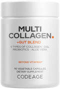 Codeage Multi Collagen + Gut Blend Supplement - Digestive Probiotics, DGL Licorice, Aloe Vera, Organic Peppermint Leaf, Slippery Elm - Hydrolyzed Bovine Collagen Pills - Non-GMO - 90 Capsules Codeage Au supplements