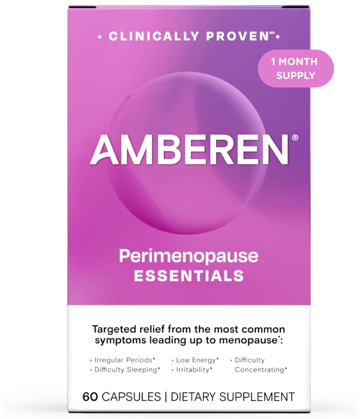 Amberen Perimenopause, Peri-Menopause Multi-Symptom Relief, Vitamin B, Vitamin E & Antioxidants Supplement, Clinically Shown to Help Support Hormone Balance, Hot Flashes & Night Sweats, 60 Count Amberen Au supplements