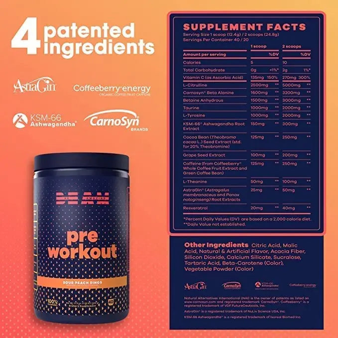 BEAM Pre-Workout Powder | Vegan Energy Booster Powdered Drink with All-Natural BEAM Au supplements