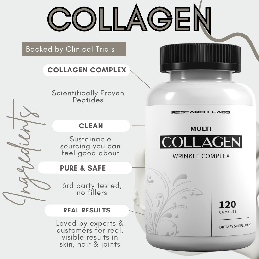 Research Labs 2 for 1 Promo 240 Collagen Pills - 6000 mg Per Day. Grass Fed Anti-Aging Support for Skin, Joints, Tendons, Bones, Hair and Nails.