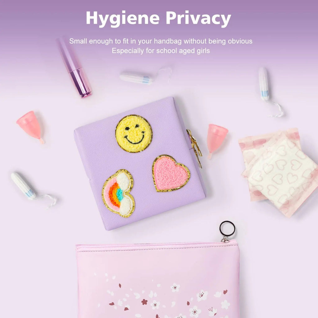 Preppy Patch Period Bag for Teen Aged Girls, Sanitary Napkin Storage Bag, Functional PU Leather Sanitary airogym Au supplements