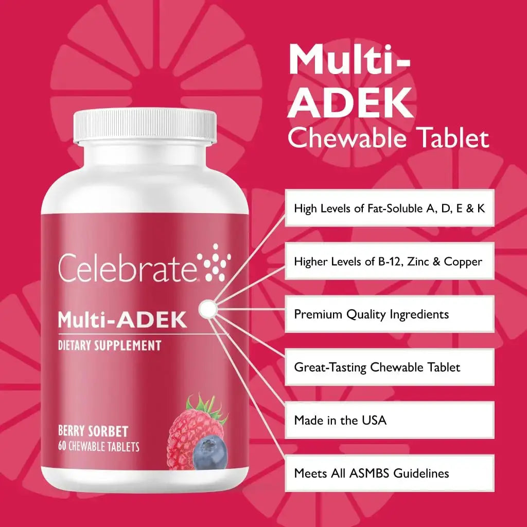 Celebrate Vitamins Multi ADEK Chewables, Iron Free - Daily Bariatric Multivitamin, High Level of Vitamins A, D, E, K & B12 Celebrate Bariatric Supplements Au supplements