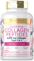 Carlyle Collagen Peptides with Vitamin C | 6000mg | 120 Caplets | Grass Fed Type II & III | Beauty Formula | Non-GMO, Gluten Free Supplement