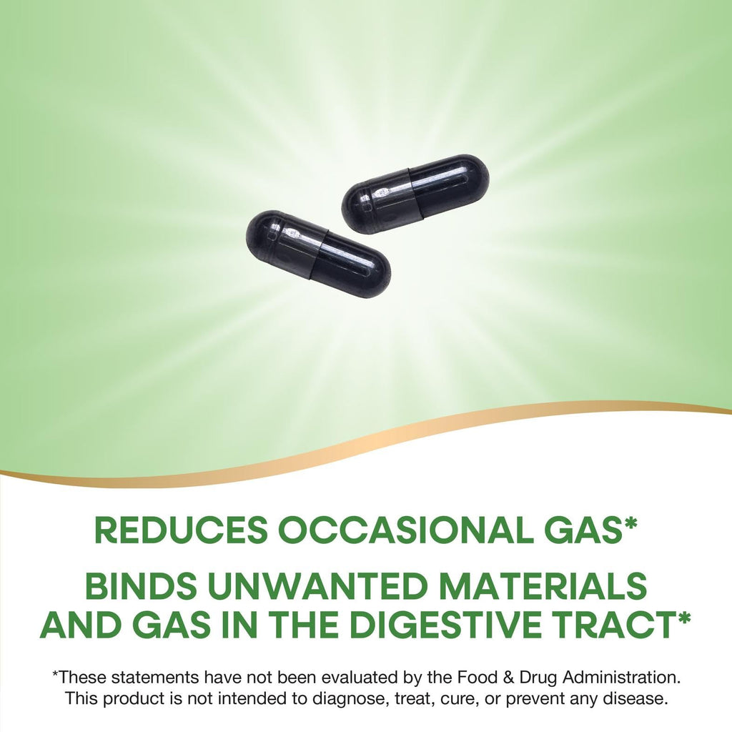 Nature's Way Activated Charcoal, Binds Unwanted Materials and Gas in the Digestive Tract*, 560 mg per 2-Capsule Serving,