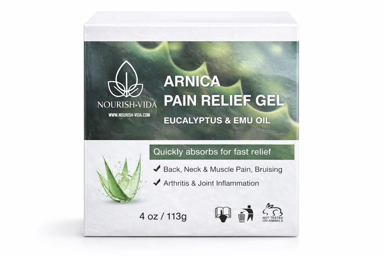 Nourish-Vida Arnica Pain Relief Gel - Muscle and Joint Support with Eucalyptus, Emu Oil and Aloe Vera for Back, Neck, Bruising, Arthritis, Inflammation, and Soreness - (4 oz) Generic Au supplements