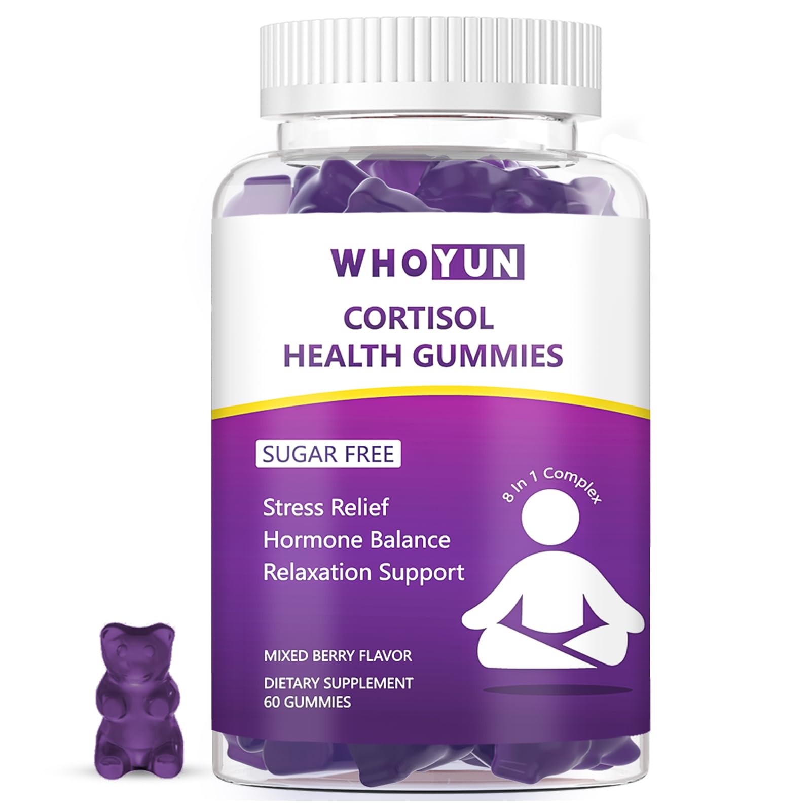 Whoyun Cortisol Supplement Gummies for Women, Lower Cortisol with Phosphatidylserine Ashwagandha Magnesium, Stress Relief, Vegan Sugar Free, 60 Count Whoyun Au supplements