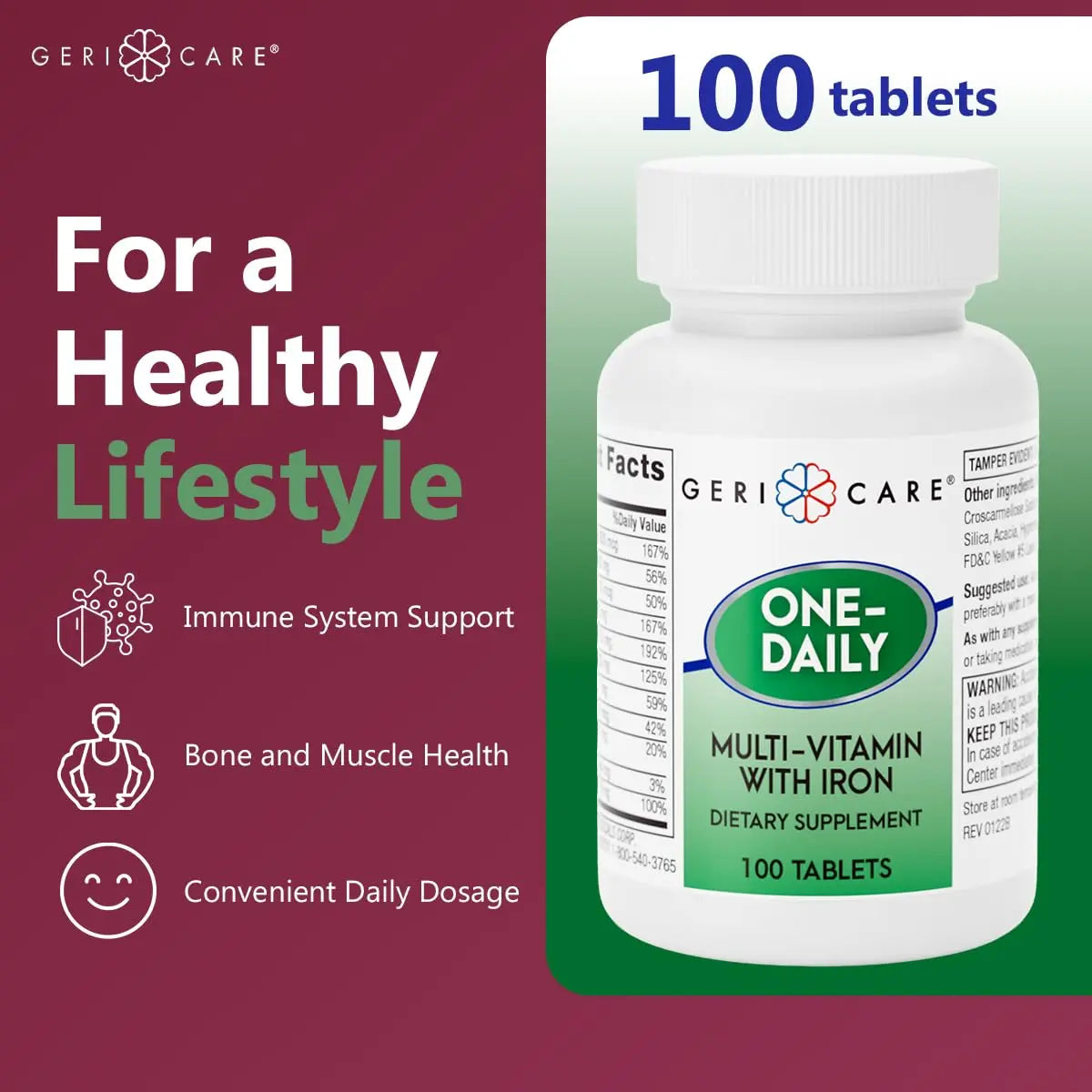 GeriCare One-Daily Multi-Vitamin with Iron Tablets,100 Count (Pack of 1) GeriCare Au supplements