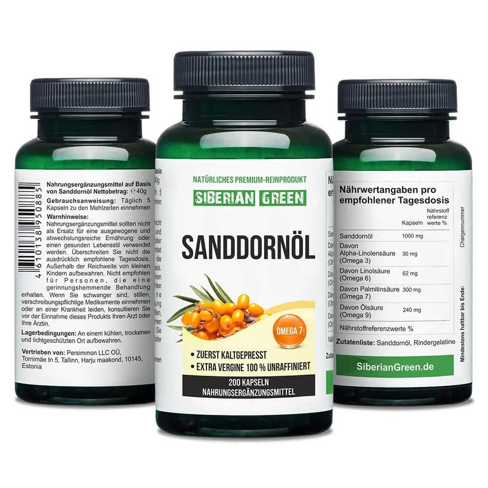 Siberian Sea Buckthorn Oil Capsules 200 Softgels | from Wild-harvested Siberian Sea Siberian Green Au supplements