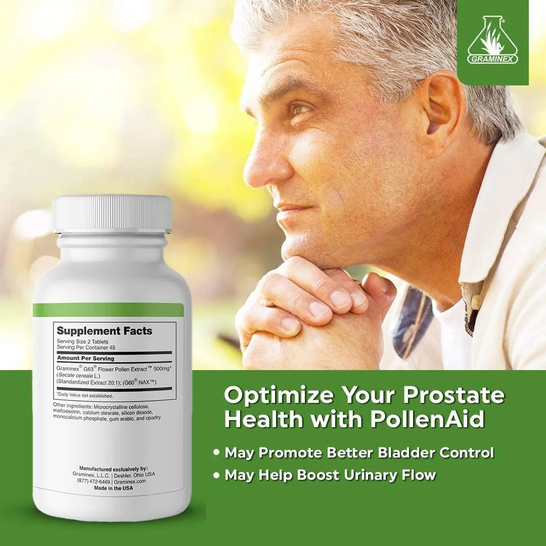 Graminex PollenAid Prostate Supplement: All Natural Prostate Support for Bladder Control & Urinary Tract Health, Rye Pollen Extract Made in USA, 90 Tablets (Pack of 2) Graminex Au supplements