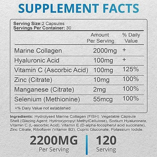 Applied vitamin Marine Collagen Capsules 2000mg-Enhance with Hyaluronic Acid, Zinc, Vitamin C & Biotin 120 Applied Vitamin Au supplements