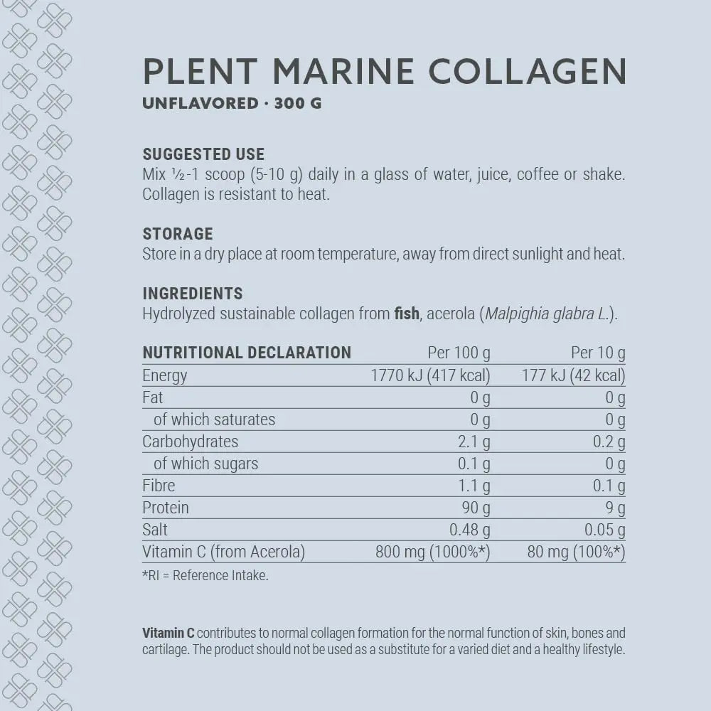 Plent Pure Marine Collagen Unflavored - Stay Beautiful - 5G Daily - Collagen Peptides - 300g Plent Au supplements