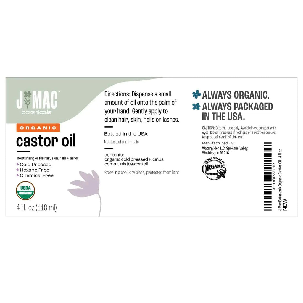 J MAC BOTANICALS Organic Castor Oil Cold Pressed (Glass Bottle, 4 oz ) J MAC BOTANICALS Au supplements