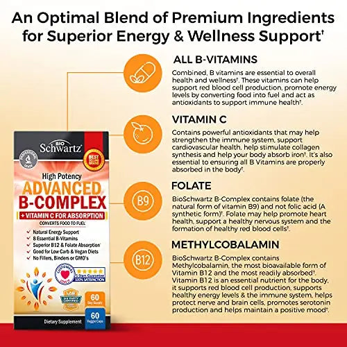 Vitamin B Complex with Vitamin C for Maximum Absorption - Methylcobalamin b12 BioSchwartz Au supplements