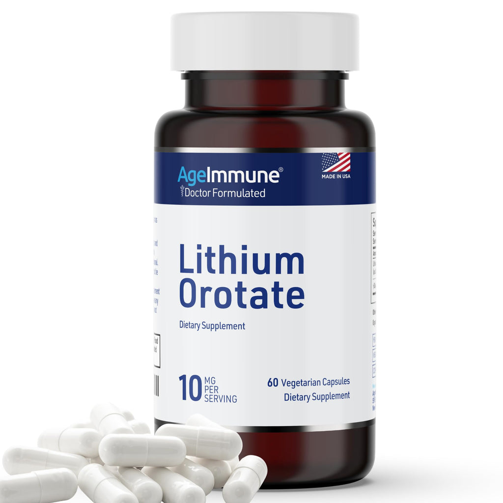 Lithium Orotate 10mg per Capsule - 60 Vegetarian Capsules. Memory and Emotional Wellness Support - Magnesium Stearate Free