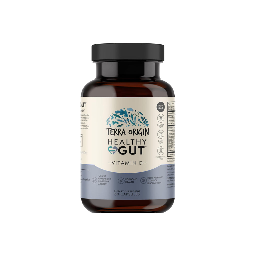 TERRA ORIGIN Healthy Gut with Vitamin D 5000 IU | 60 Capsules | Gut Health Supplements for Men and Women | Supports Digestion and Gas