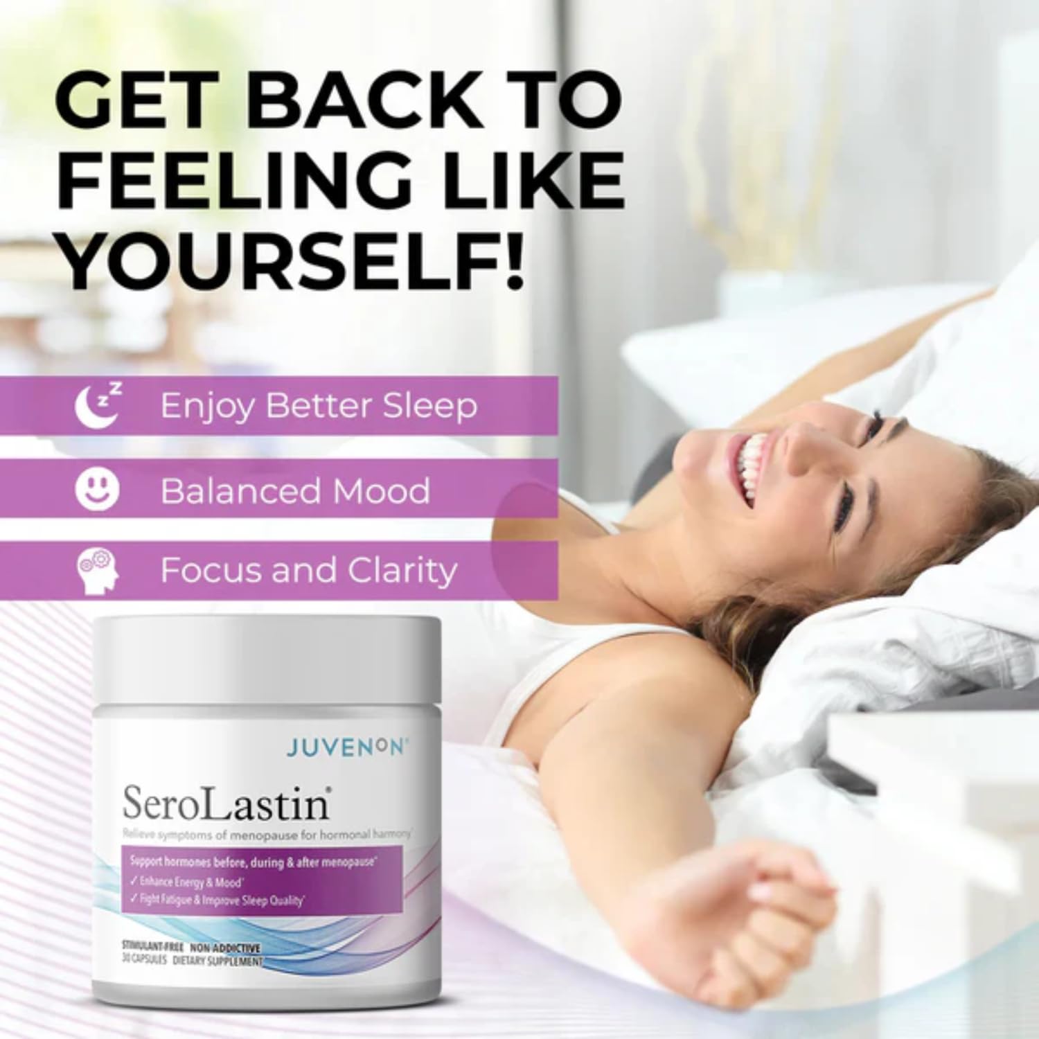 Juvenon Menopause Supplements for Women Mood Support, Hot Flashes Relief, Peri-Menopausal Support, Hormone Balance, Promote Calm, Energy, Clarity, Sleep, Natural Herbal Supplement, (30 Capsules) Juvenon Au supplements