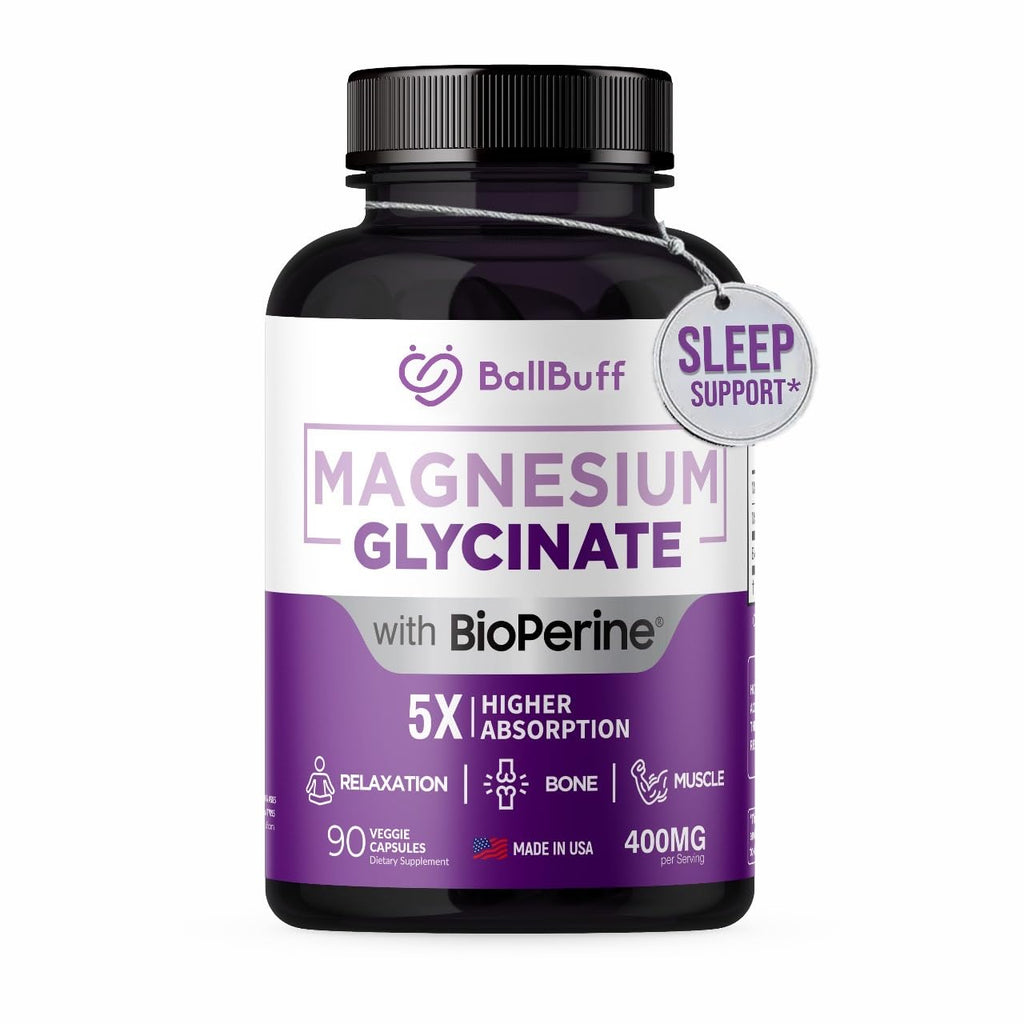 Pure Magnesium Glycinate 400mg - 5X Higher Absorption - Support Stress Relief, Sleep, Bone Health - 100% Chelated - Pure Magnesium Supplement