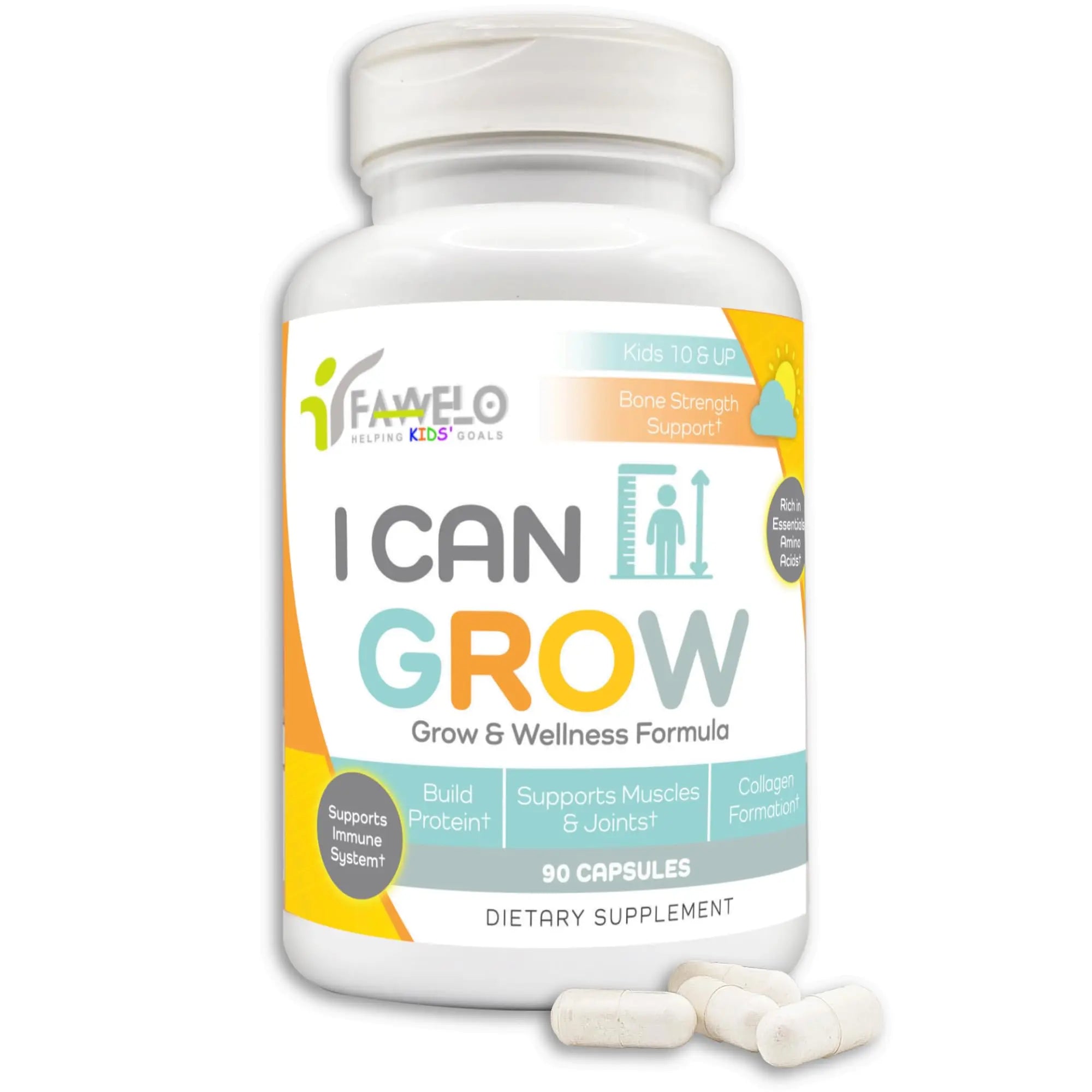 Fawelo I Can Grow Day-Time for Kids 10+ & Teens | Growth & Development Support with L-Arginine, Colostrum, Calcium, D3, Magnesium, Zinc | Fawelo Au supplements