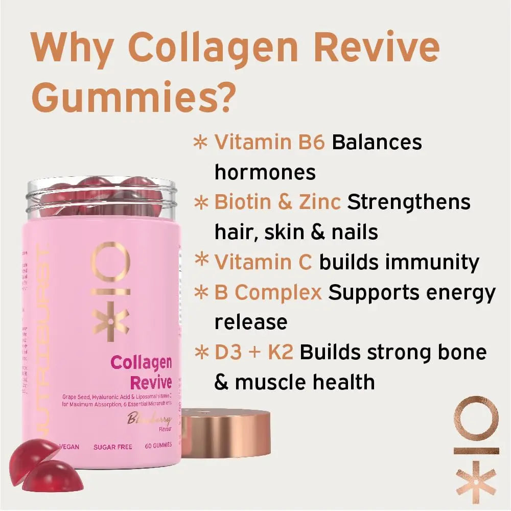 Nutriburst - Vegan Collagen Revive Gummies - Biotin (100µg), Hyaluronic Acid (100mg) + Vitamin C (80mg) Nutriburst Au supplements
