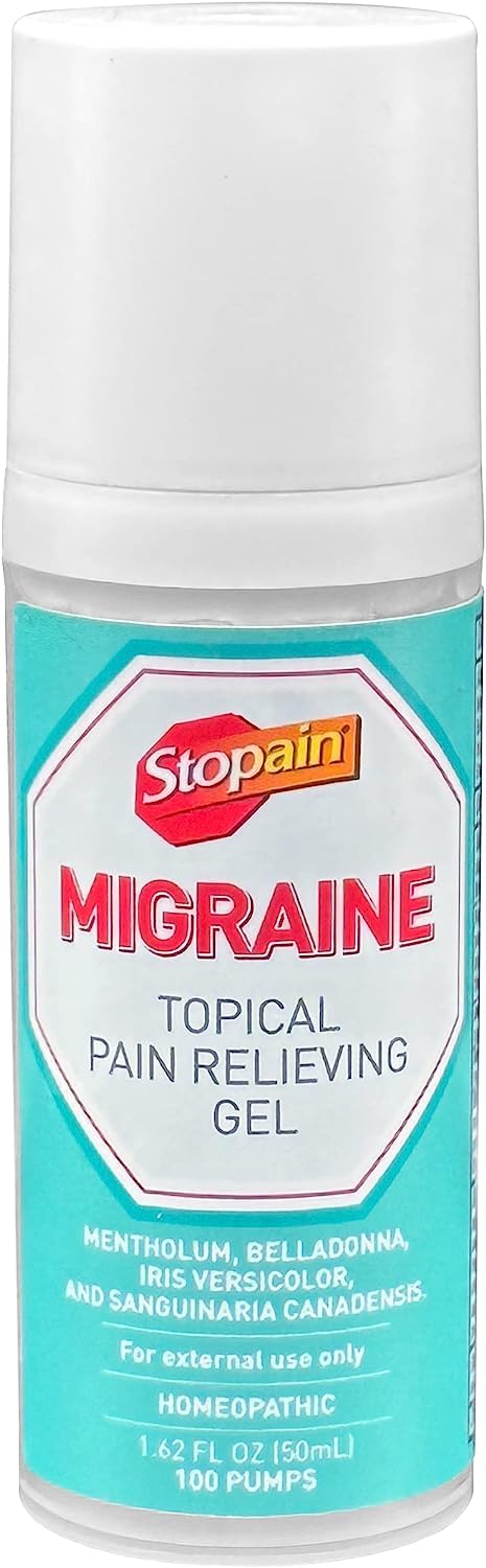 Stopain Migraine Pain Relief Gel Pump, 1.62oz, USA Made, Max Strength Fast Acting Research Proven Topical Effective at Any Stage, No Known Side Effects or Drug Interactions, HSA FSA Approved Products Stopain Au supplements