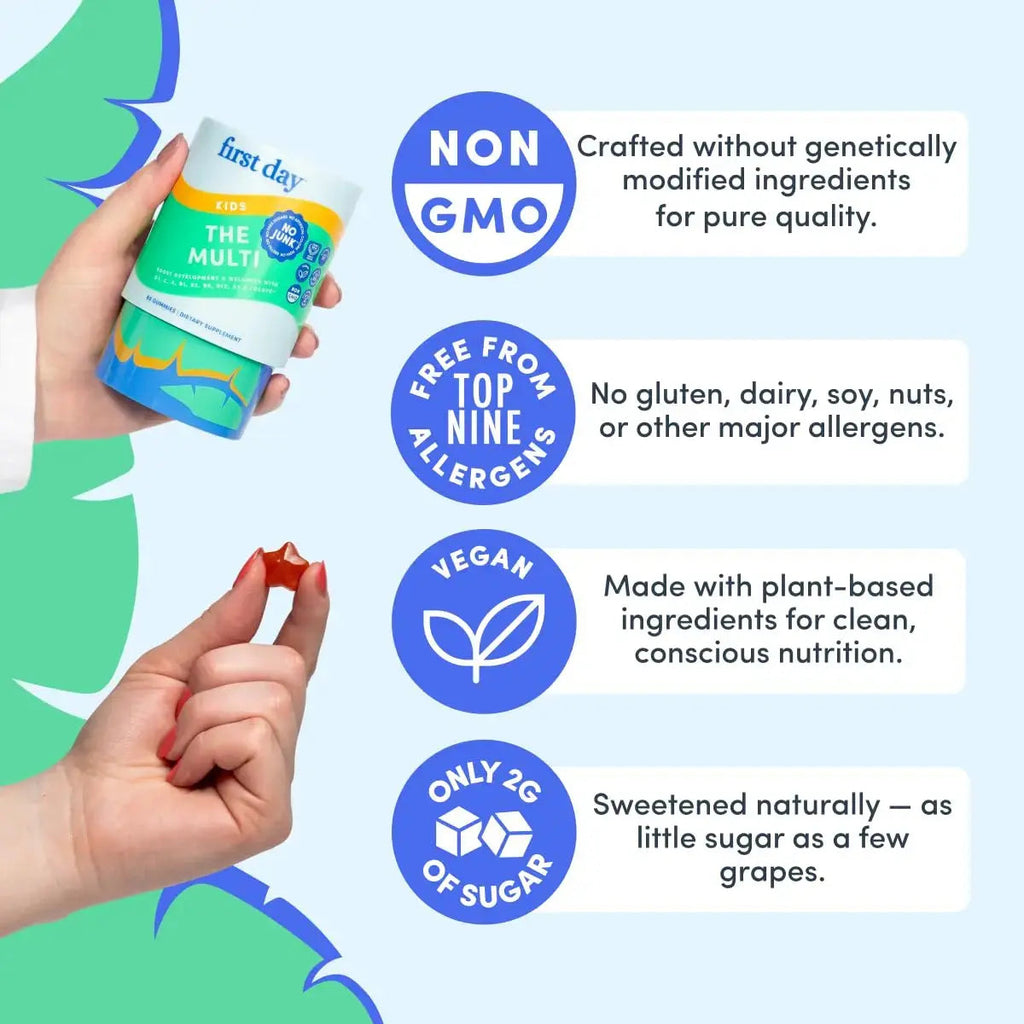 First Day Kids Multivitamin Gummies Age 4+, Strawberry & Orange - Kids Vitamins Multivitamin Gummy A C D3 K2 B1 B2 B6 B12 Folate, Immunity & Brain Function FIRST DAY Au supplements