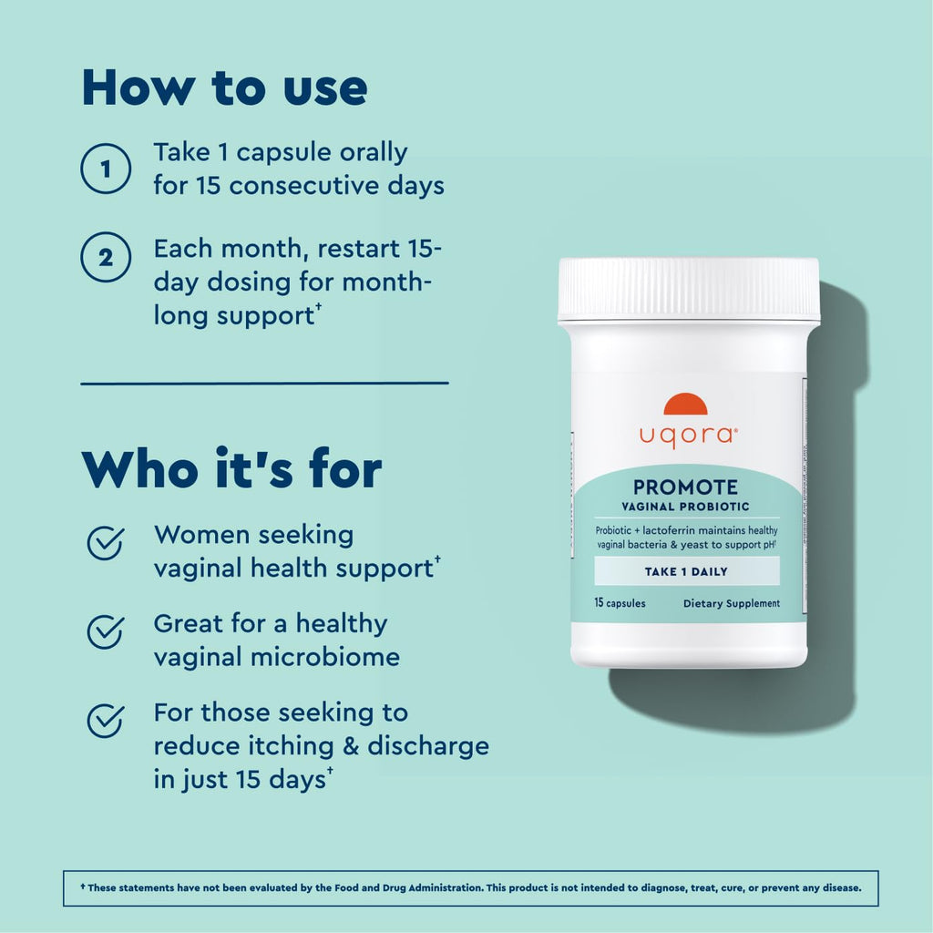 Uqora Promote - Support Vaginal Health* - Probiotic for Women with Lactoferrin, Lactobacillus Acidophilus & Lacticaseibacillus Rhamnosus - Vaginal Probiotics - Gluten-Free - 15 Capsules Uqora Au supplements