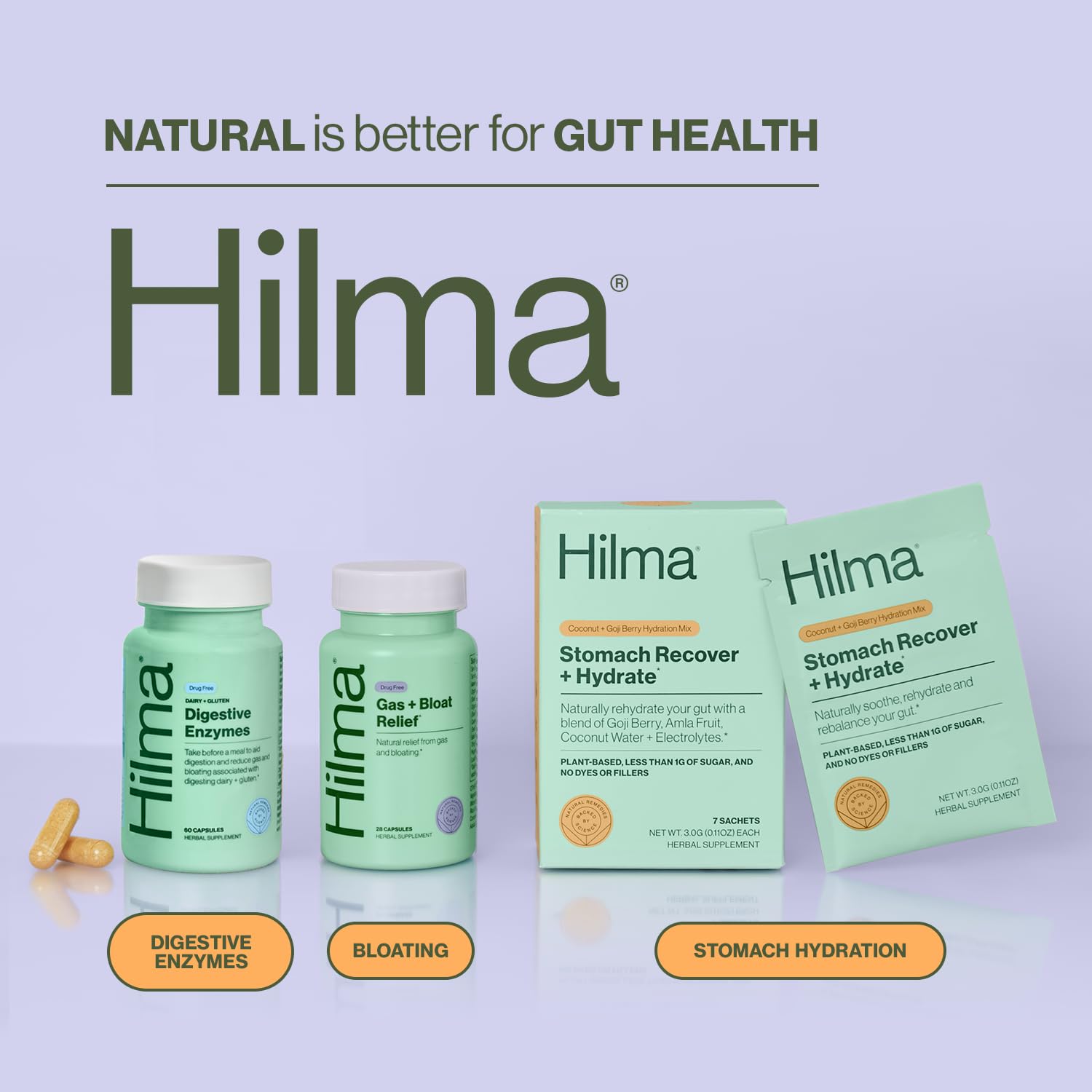 Hilma Digestive Enzymes for Women, Bloating Relief with Turmeric, Dandelion Root and Gluten Digestive Enzymes, Natural Gluten
