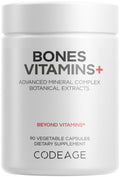 Codeage Bones Vitamins+ - Vitamin D3 & K2, Vitamin C, Calcium, Magnesium, Zinc, Hesperidin, L-Lysine, Manganese, Bamboo, Horsetail, Cissus, Boron, Trans-Resveratrol, Non-GMO Supplement - 90 Capsules Codeage Au supplements