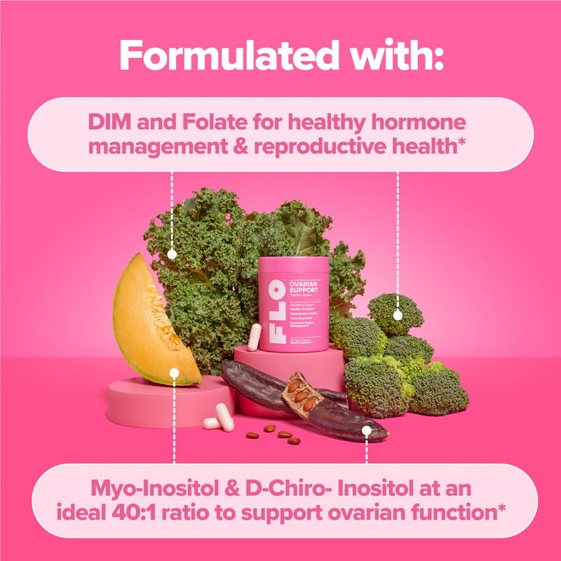 O Positiv FLO Ovarian Health Support - Hormone Balance for Women, Supplement with DIM, Myo & D-Chiro Inositol, Folic Acid - Supports Healthy Ovulation