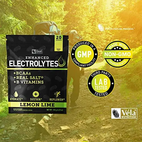Enhanced Electrolyte Powder Stick Packs (Lemon Lime - 20 Packets) Sugar Free Zeal Naturals Au supplements