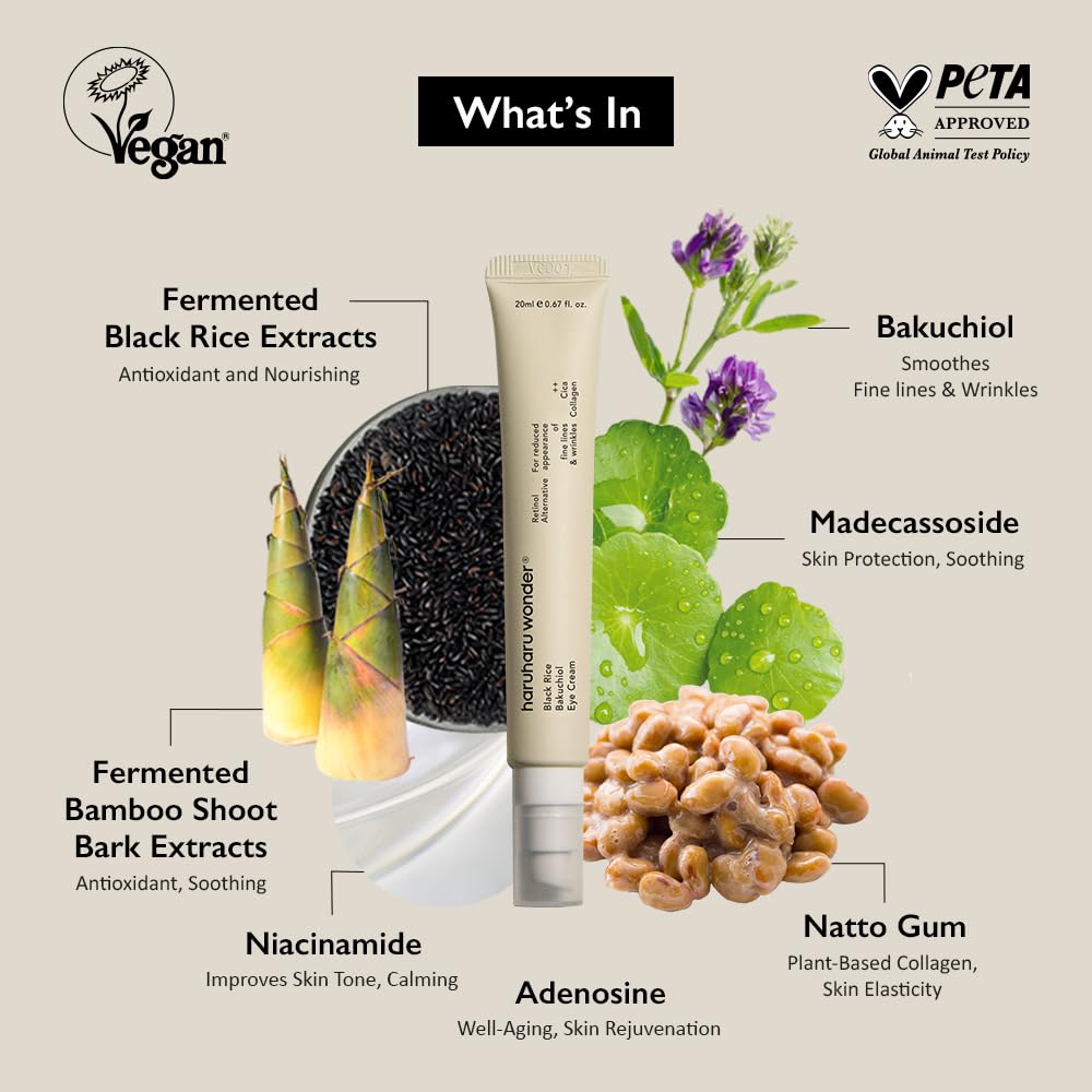 Haruharu Wonder Black Rice Bakuchiol Eye Cream 0.67 fl.oz / 20ml | Anti-Aging, Wrinkle Care, Natural Retinol Alternative