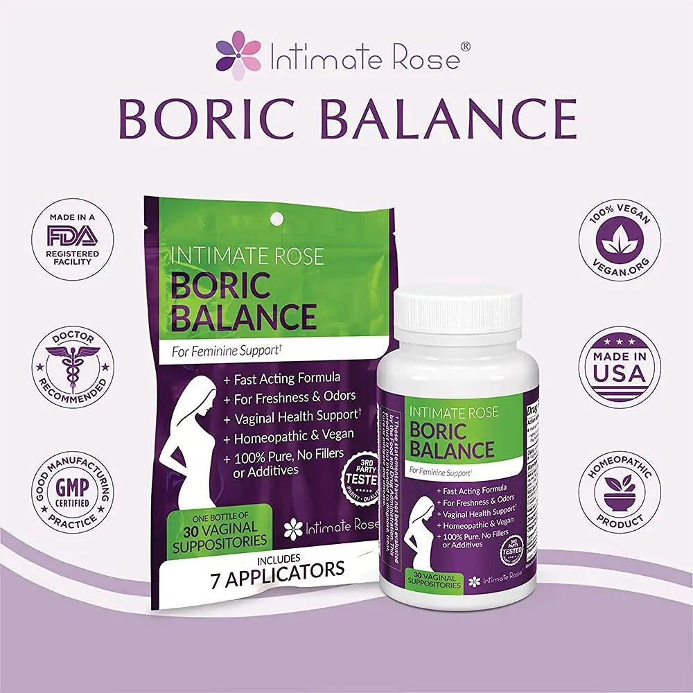 Intimate Rose Boric Acid Vaginal Suppositories - 30 Count (600mg) + 37 Applicators - Feminine Balance Intimate Rose Au supplements
