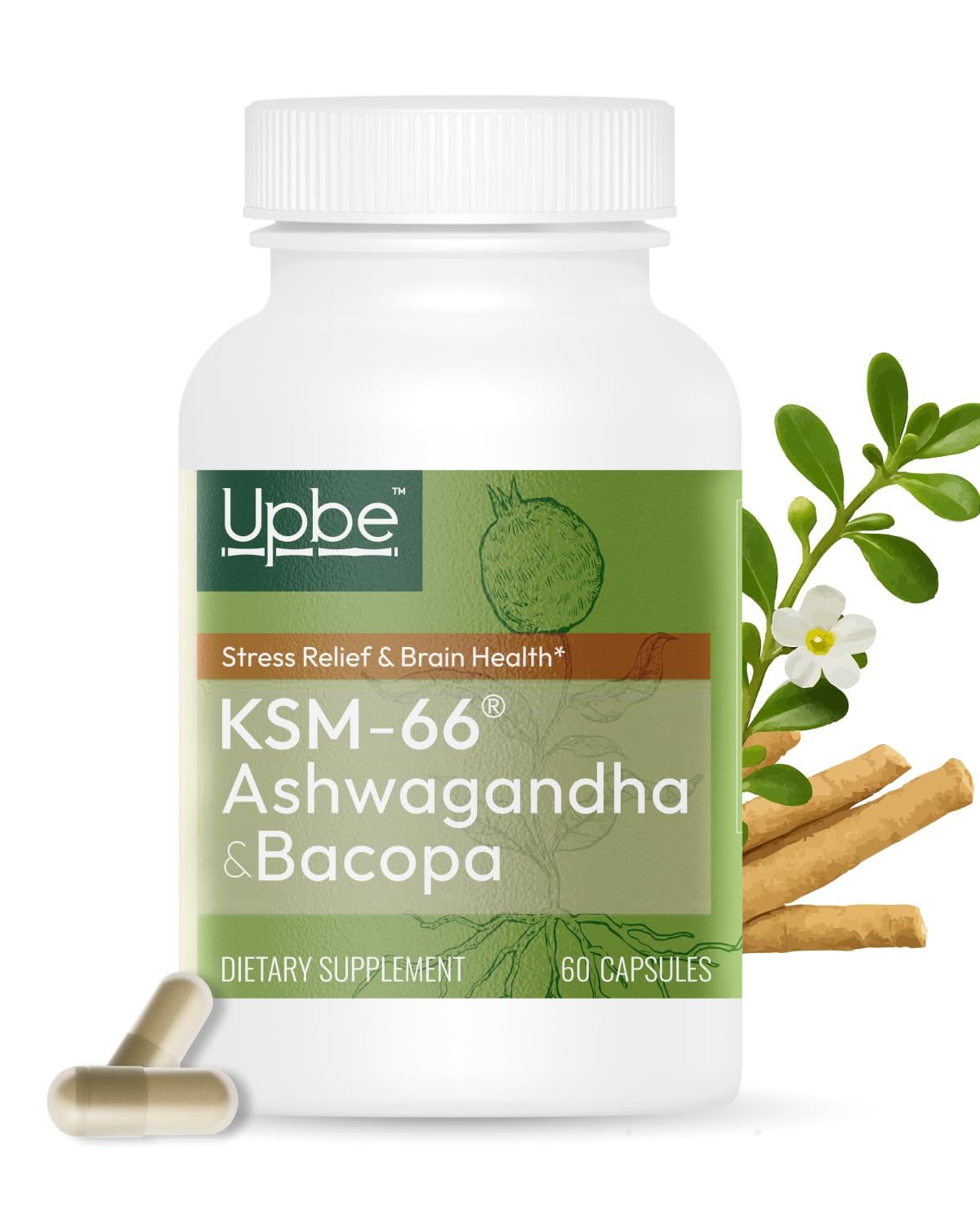 Upbe Ashwagandha Supplements for Women & Men - KSM-66® with Bacopa & Milk Thistle, 60 Vegan Capsules - Stress Relief, Mood, Cortisol Support, Extra Strength Ashwagandha Capsules Upbe Au supplements