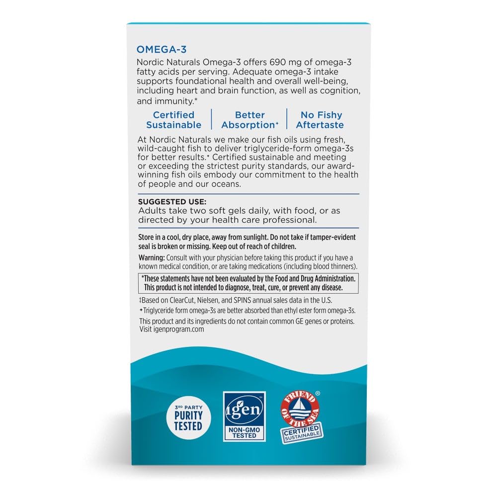 Nordic Naturals Omega-3, Lemon Flavor - 180 Soft Gels - 690 mg Omega-3 - Fish Oil - EPA & DHA - Immune Support, Brain & Heart Health, Optimal Wellness - Non-GMO - 90 Servings Nordic Naturals Au supplements