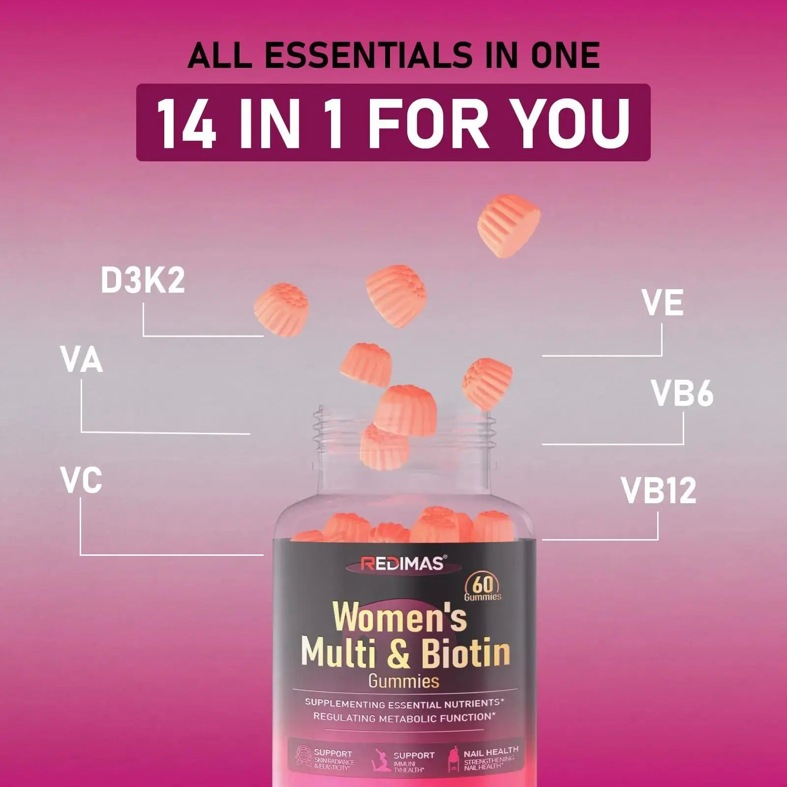 Redimas Multivitamin Gummies for Women, Chewable Adult Vitamin with Vitamins A, B, C, D, E, and Biotin, Gummy Format for Everyday Nutrient Inclusion Redimas Au supplements