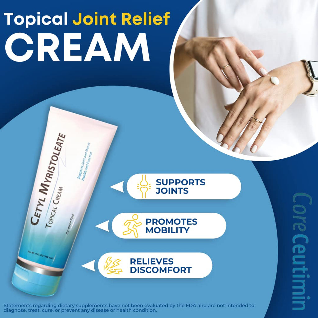 Cetyl Myristoleate Topical Cream Omega 5 Fatty Acid - Helps Reduce Joint and Muscle Discomfort - Includes Arnica, Glucosamine, Aloe,Jojoba, Sunflower & Sesame Seed Oil - 4oz. by Coreceutimin CoreCeutimin Au supplements