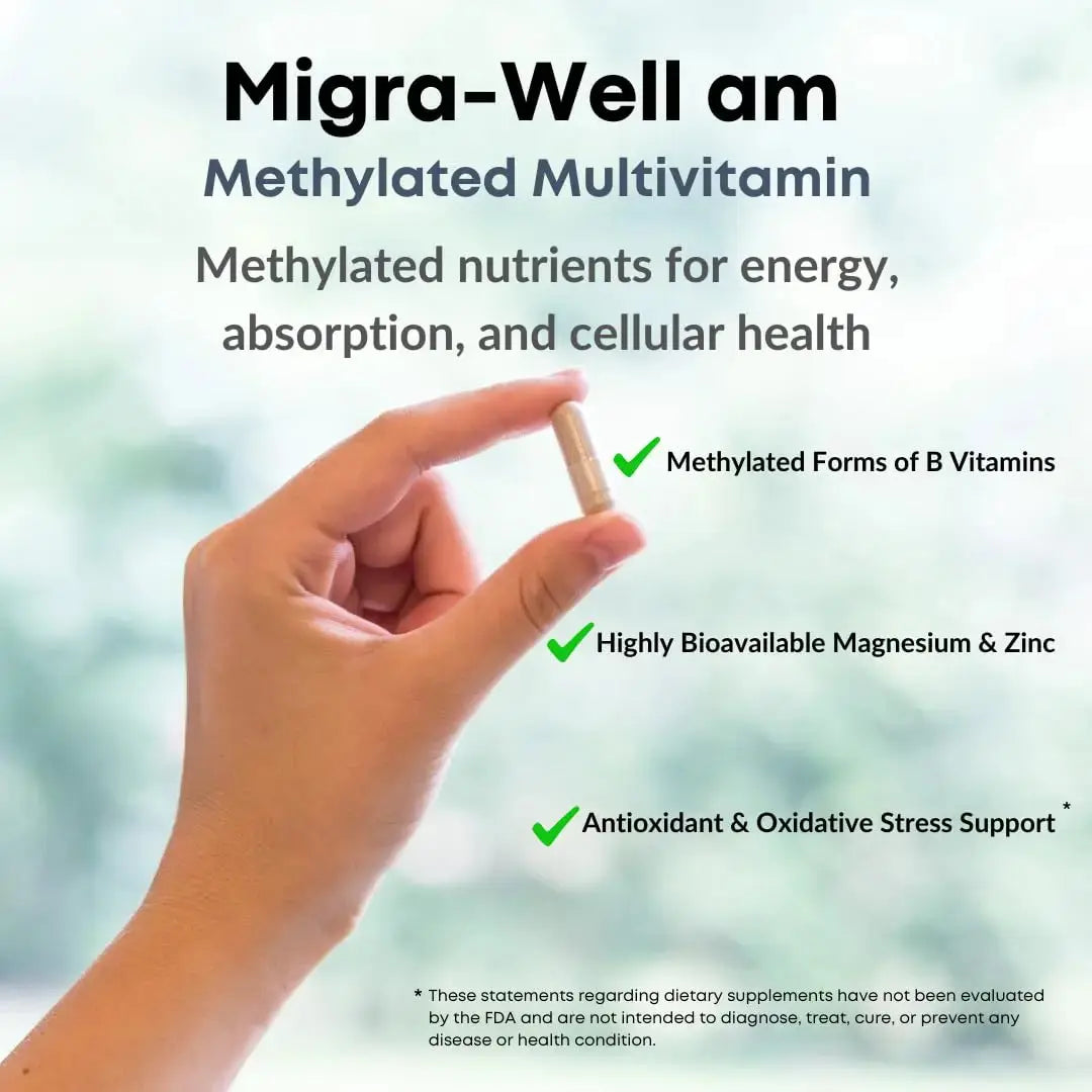 Wellkasa Migra-Well AM: Energizing Daily Methylated Multivitamin with Bioavailable Minerals & Antioxidants Supporting Brain Wellkasa Au supplements