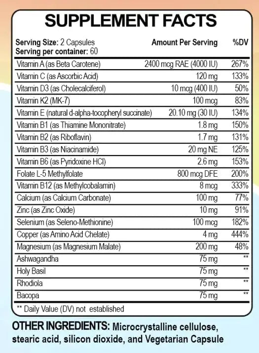 Raise Them Well Mom Multi+ Daily Multivitamin for Women with Active Folate, Adaptogens & Bacopa, Energy, Stress & Cognitive Support, 120 Veggie Capsules Raise Them Well Au supplements