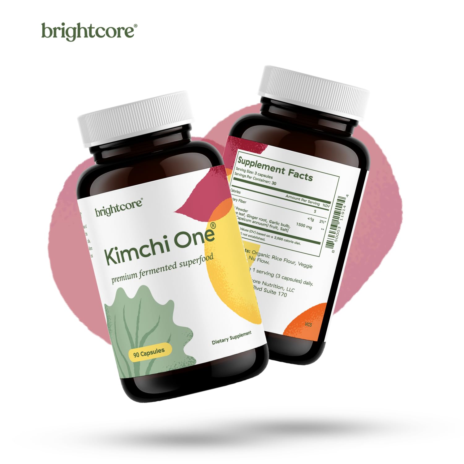 Brightcore Nutrition - Kimchi One, Kimchi Powder Capsules, Probiotics, Enzymes, & Antioxidant Supplement, Premium Gut Health Superfood