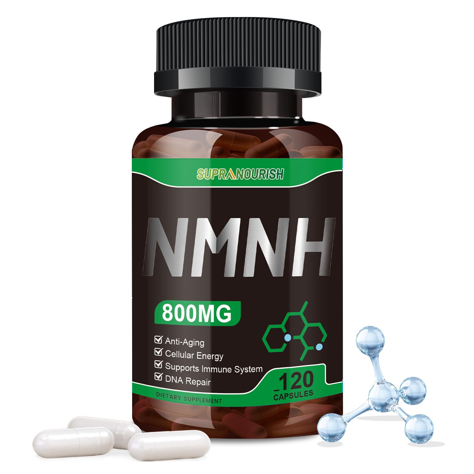 SUPRANOURISH Pure NMNH Supplement 120 Capsules - 800mg High-Purity NMNH Supplements, NAD Supplement for Boost NAD+ for Anti-Aging & Cellular Energy SUPRANOURISH Au supplements