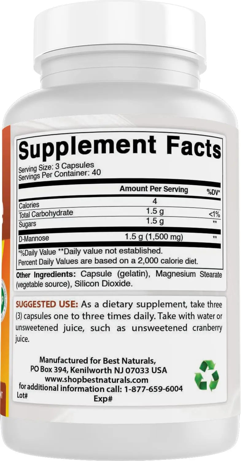 Best Naturals D-Mannose Capsules - Urinary Tract Cleanse Supplement 1500mg/Serving - 120 Count Best Naturals Au supplements