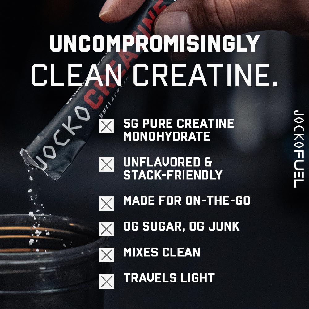 Jocko Fuel Creatine Monohydrate Stick Packs - Pure Micronized Travel Size Powders for Men & Women, Supports Muscle Growth, Strength, Recovery & Cognition,