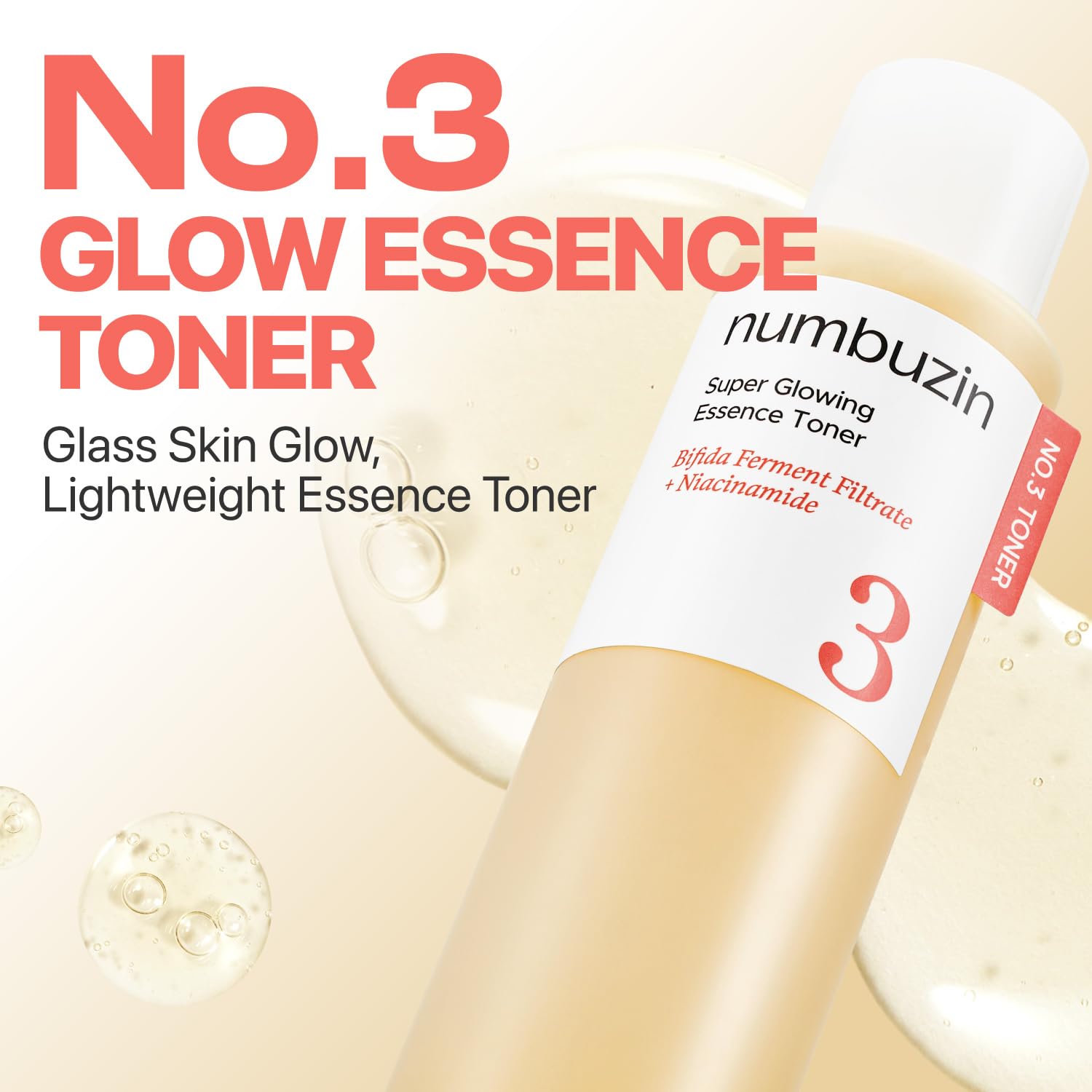 numbuzin No.3 Super Glowing Essence Toner, Fermented Toner for Skin Glow & Texture, Bifida, Niacinamide, Hydrating