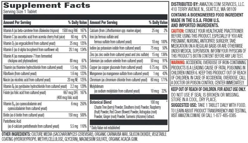 Amazon Elements Women’s One Daily Multivitamin, 59% Whole Food Cultured, Vegan, 65 Tablets, 2 month supply Amazon Elements Au supplements